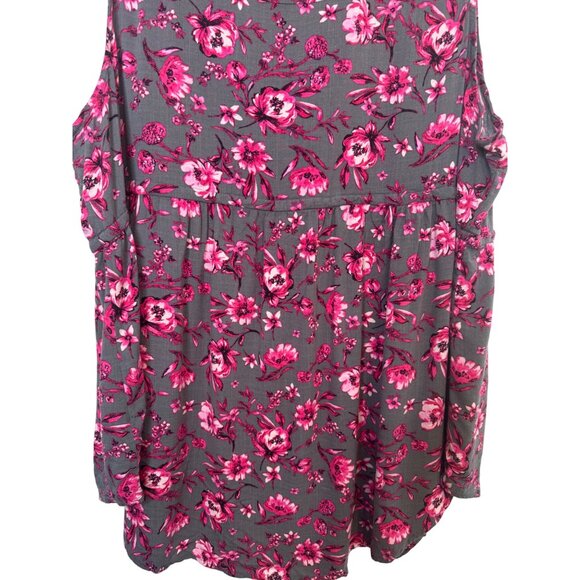 Torrid Plus Size 3X Floral Sleeveless Blouse Gray Pink - Picture 10 of 16